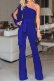 Casual Solid Patchwork One Shoulder Regular Jumpsuits