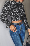 Casual Print Polka Dot Patchwork O Neck Tops