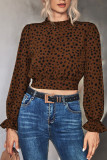 Casual Print Polka Dot Patchwork O Neck Tops