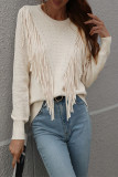 Fashion Solid Tassel Patchwork O Neck Tops