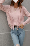 Fashion Solid Tassel Patchwork O Neck Tops