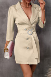 Fashion Solid With Belt V Neck A Line Dresses