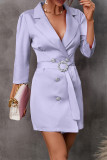 Fashion Solid With Belt V Neck A Line Dresses