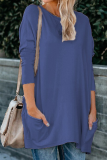 Casual Solid Patchwork Pocket O Neck Tops