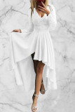 Celebrities Elegant Patchwork Lace Solid Color V Neck A Line Dresses