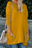 Casual Solid Patchwork Pocket O Neck Tops