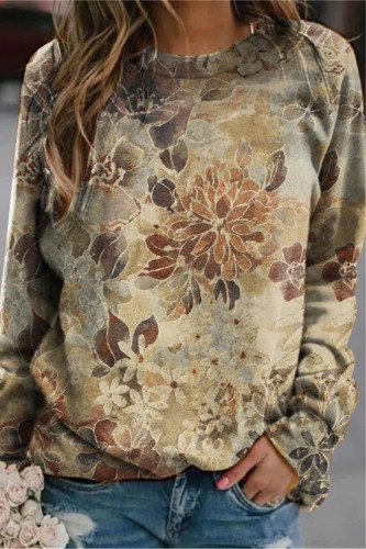 Casual Street Floral Patchwork O Neck Tops