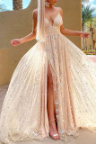 Elegant Solid Sequins Patchwork Spaghetti Strap Evening Dress Dresses