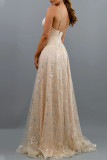 Elegant Solid Sequins Patchwork Spaghetti Strap Evening Dress Dresses
