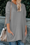 Casual Solid Patchwork Pocket O Neck Tops