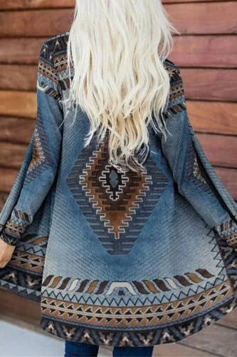 Casual Geometric Printing V Neck Outerwear