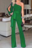 Casual Solid Patchwork One Shoulder Regular Jumpsuits