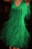 Fashion Elegant Solid Tassel Patchwork V Neck Evening Dress Dresses