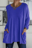 Casual Solid Patchwork Pocket O Neck Tops