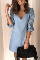 Fashion Casual Solid V Neck Denim Dress Dresses