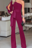 Casual Solid Patchwork One Shoulder Regular Jumpsuits