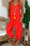 Casual Solid Backless Knotted V Neck Loose Jumpsuits
