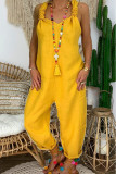 Casual Solid Backless Knotted V Neck Loose Jumpsuits