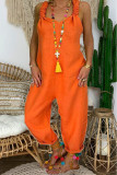 Casual Solid Backless Knotted V Neck Loose Jumpsuits