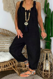 Casual Solid Backless Knotted V Neck Loose Jumpsuits
