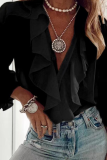 Casual Solid Flounce V Neck Tops