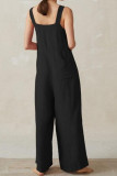 Fashion Street Solid Patchwork Spaghetti Strap Loose Jumpsuits
