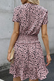 Fashion Celebrities Print Patchwork V Neck Waist Skirt Dresses