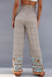 Casual Floral With Belt Straight High Waist Wide Leg Full Print Bottoms