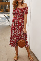 Fashion Street Print Split Joint Off the Shoulder A Line Dresses