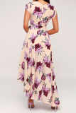 Elegant Floral Frenulum With Belt Irregular Dress Dresses