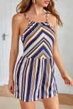Casual Striped Patchwork Frenulum Straight Jumpsuits
