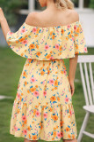 Fashion Elegant Print Patchwork Off the Shoulder A Line Dresses