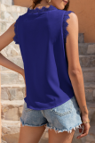 Casual Solid Lace Buckle V Neck Tops