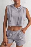 Fashion Casual Solid Pocket Hooded Collar Sleeveless Two Pieces