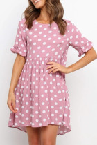 Fashion Casual Dot Split Joint O Neck Princess Dresses