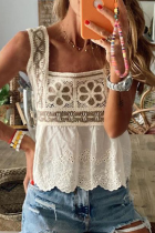 Elegant Patchwork Lace Hollowed Out Square Collar Tops