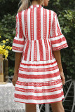 Fashion Street Striped Patchwork V Neck Princess Dresses