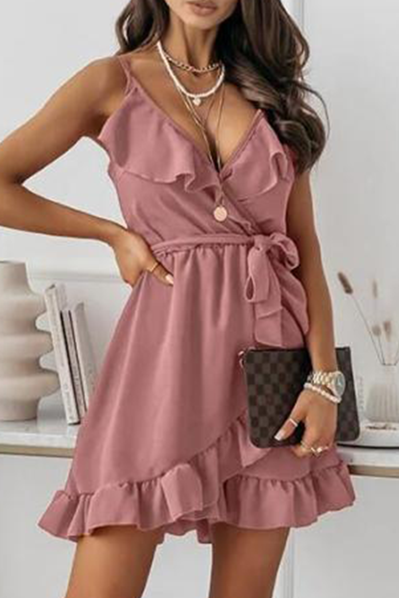 Casual Elegant Solid Embroidered Frenulum V Neck A Line Dresses