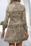 Fashion Casual Leopard Patchwork Turndown Collar A Line Dresses