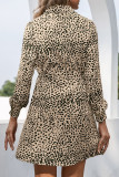 Fashion Casual Leopard Split Joint Turndown Collar A Line Dresses