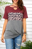 Fashion Street Print Split Joint O Neck T-Shirts