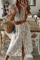 Fashion Casual Print Split Joint Turndown Collar A Line Dresses