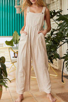 Fashion Casual Solid Without Belt Spaghetti Strap Loose Jumpsuits