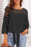 Fashion Elegant Patchwork Lace Hollowed Out Strap Design O Neck Tops