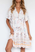 Fashion Bohemian Print Split Joint V Neck Printed Dresses