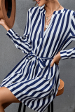 Casual Elegant Striped With Belt POLO collar Dresses