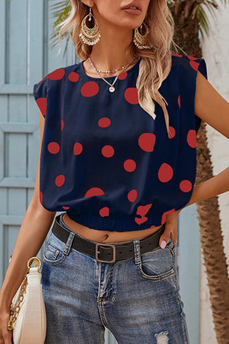 Casual Simplicity Polka Dot Split Joint O Neck Tops