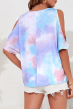 Letter Tie Dye Patchwork O Neck T-Shirts