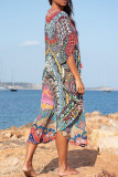Fashion Vacation Print Split Joint Swimwears Cover Up