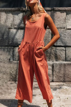 Fashion Casual Solid Split Joint O Neck Loose Jumpsuits